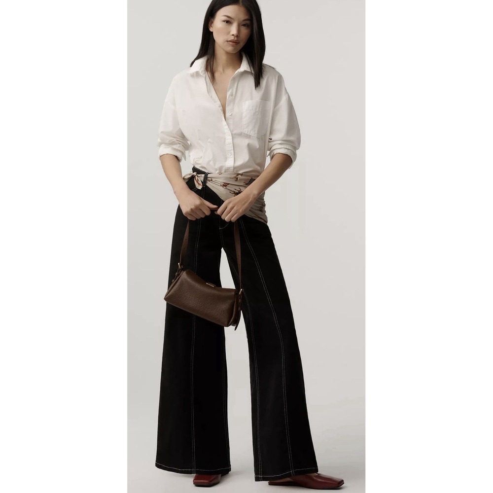 Anthropologie Maeve The Delaney Clean Seamed High Rise Wide Leg Jeans Black 25